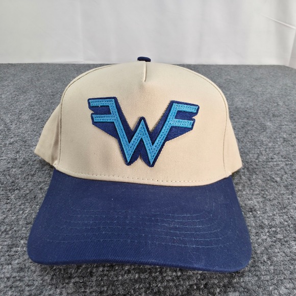 Weezer‎ Baseball Cap Tan Blue Logo Snapback Tour Hat Blue Album 30th Anniversary